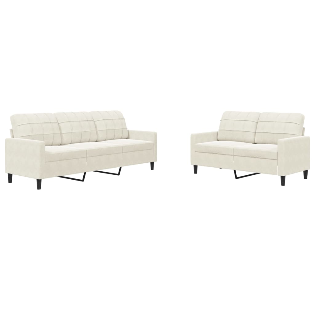 Ensemble de canapés 2 pcs avec coussins Crème Velours - XIOS