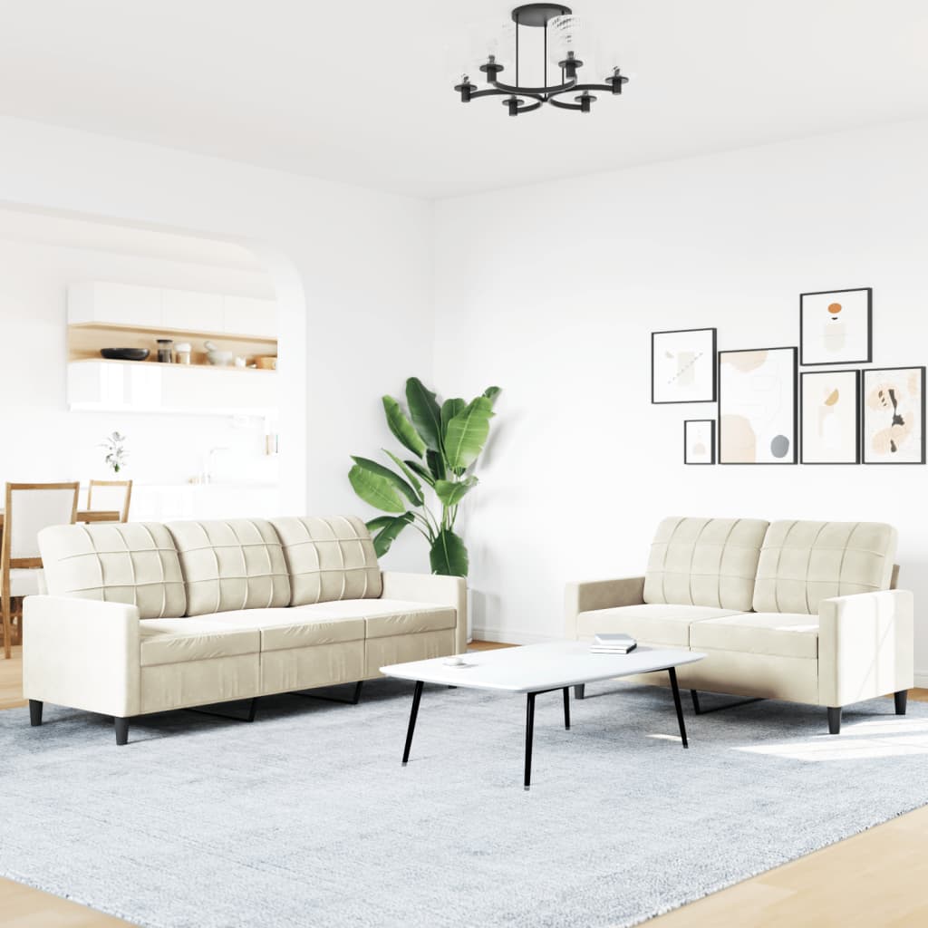 Ensemble de canapés 2 pcs avec coussins Crème Velours - XIOS