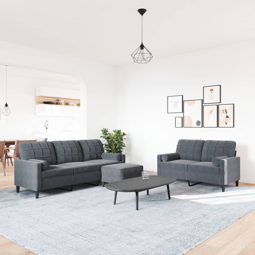 Ensemble de canapés 3 pcs avec coussins Gris foncé Velours - XIOS