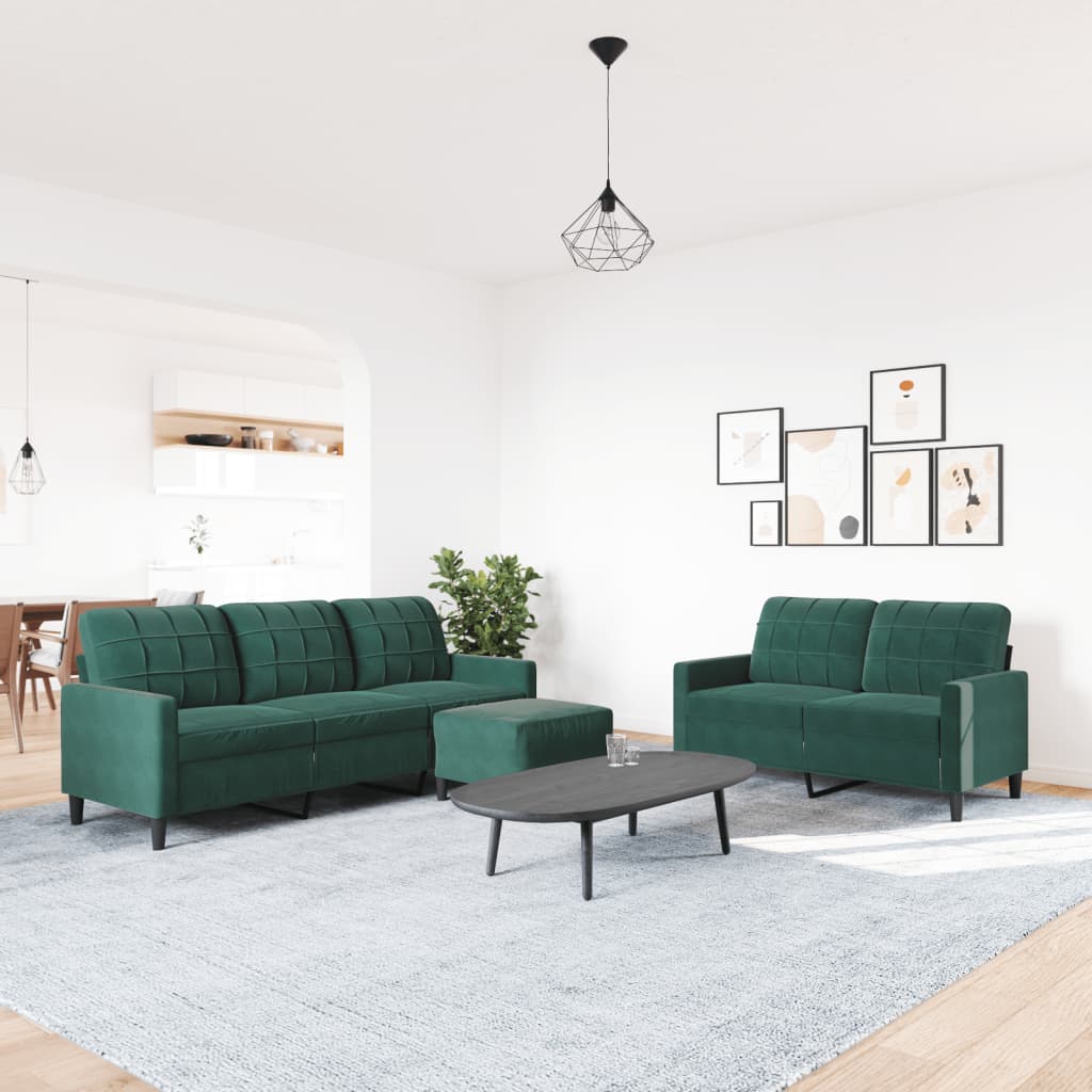 Ensemble de canapés 3 pcs avec coussins Vert foncé Velours - XIOS