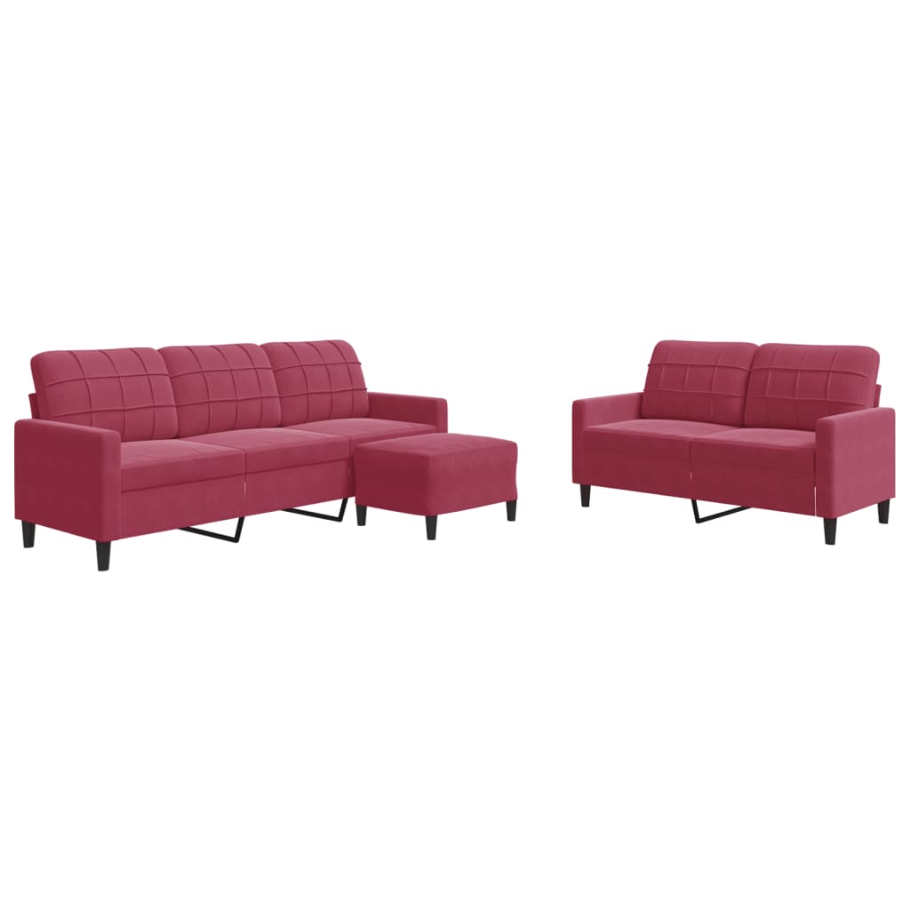 Ensemble de canapés 3 pcs avec coussins Rouge bordeaux Velours
