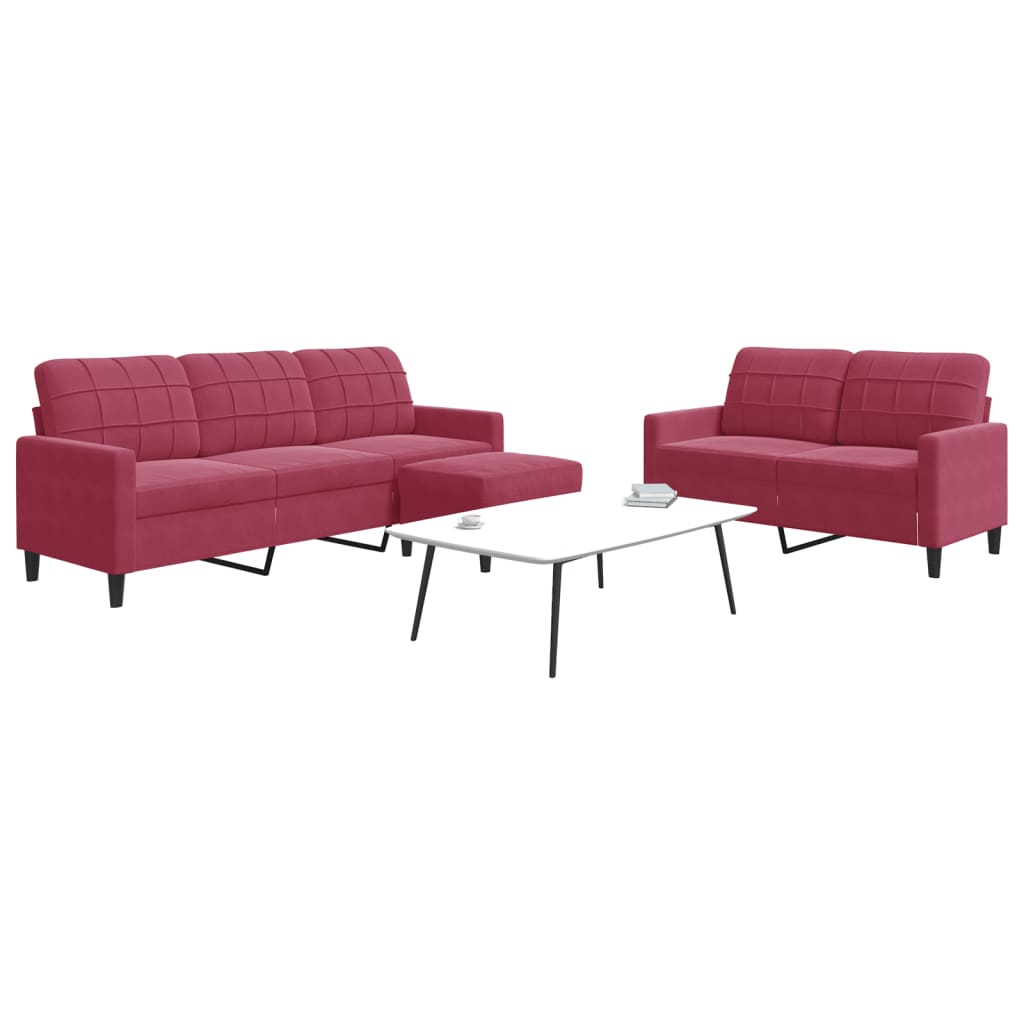 Ensemble de canapés 3 pcs avec coussins Rouge bordeaux Velours - XIOS