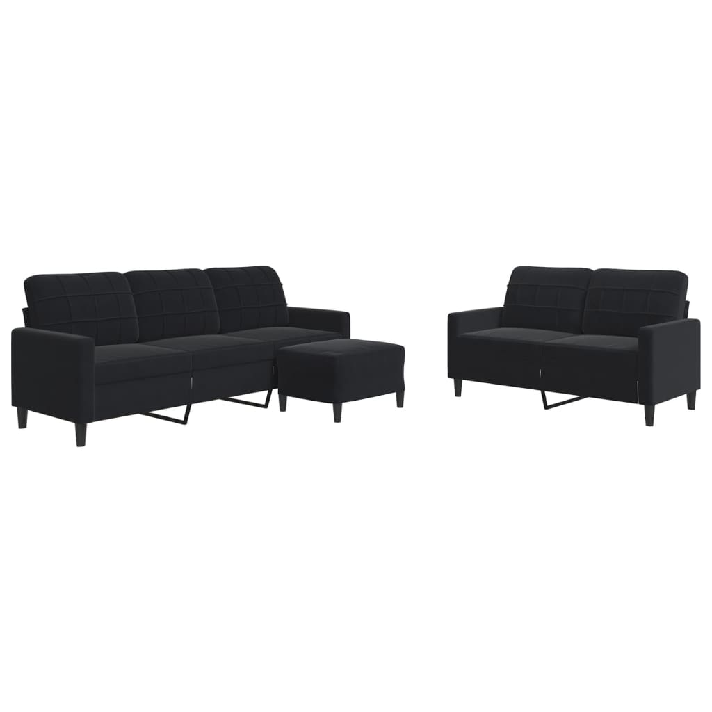 Ensemble de canapés 3 pcs avec coussins Noir Velours