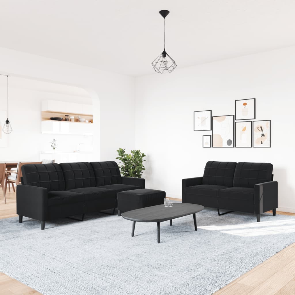 Ensemble de canapés 3 pcs avec coussins Noir Velours