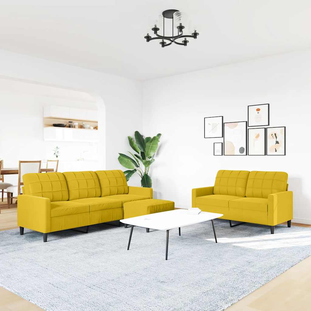 Ensemble de canapés 3 pcs avec coussins Jaune Velours