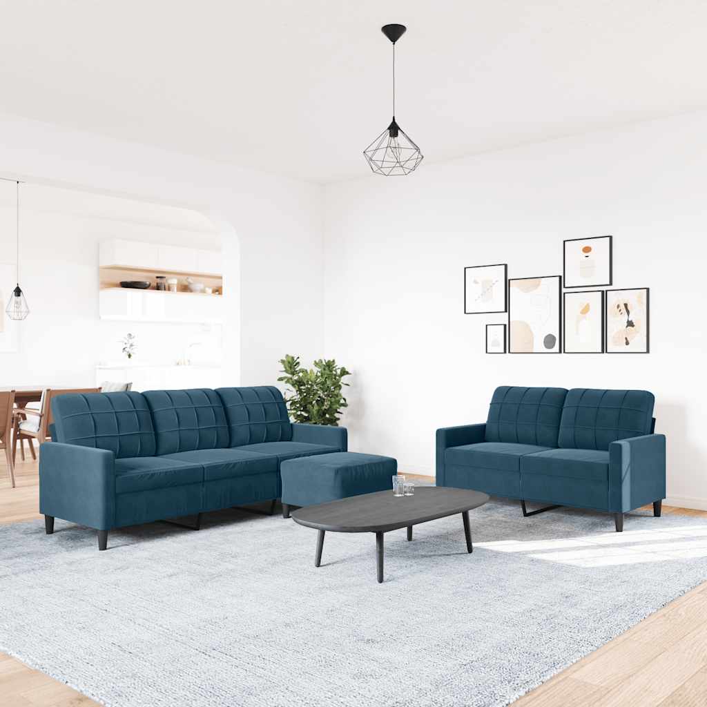 Ensemble de canapés 3 pcs avec coussins Bleu Velours