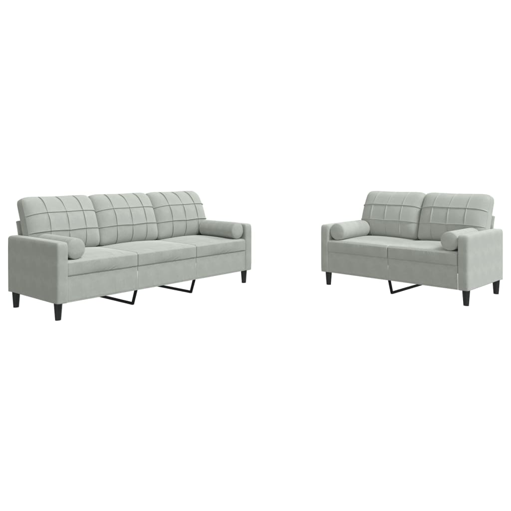 Ensemble de canapés 2 pcs et coussins et traversins velours - XIOS
