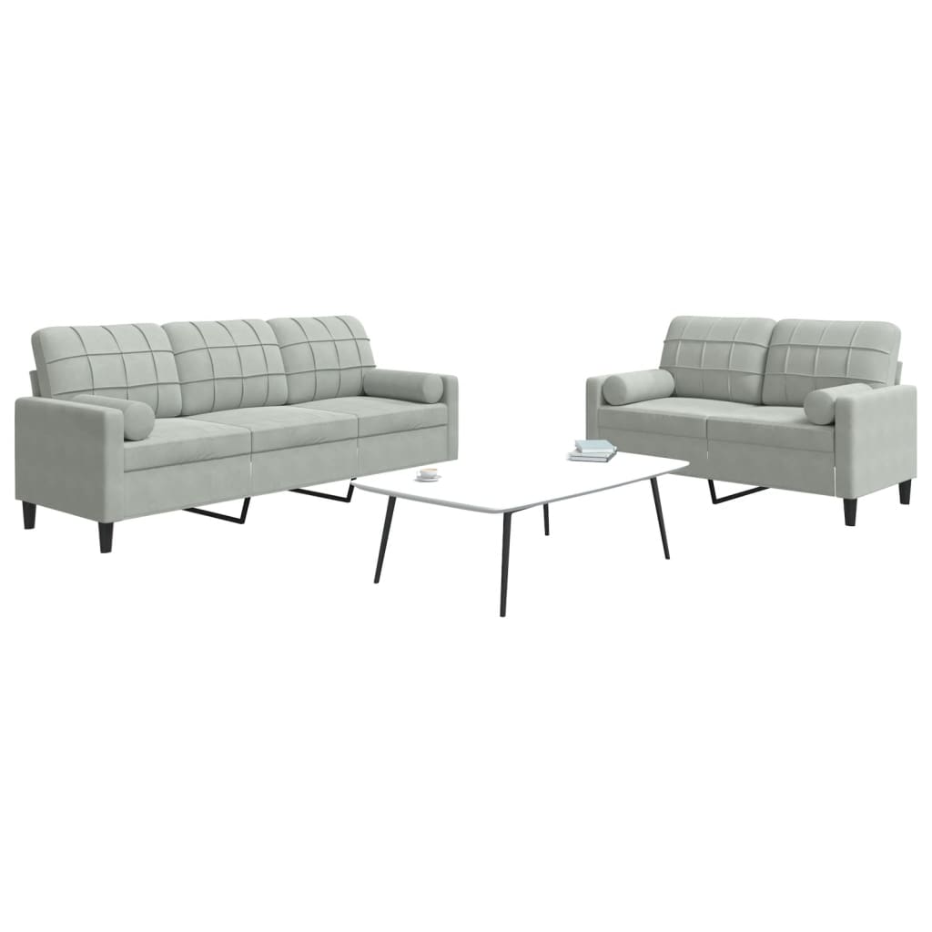 Ensemble de canapés 2 pcs et coussins et traversins velours - XIOS