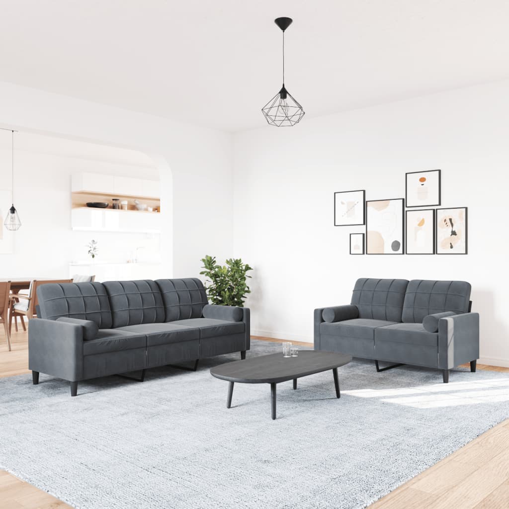 Ensemble de canapés 2 pcs avec coussins et traversins velours - XIOS
