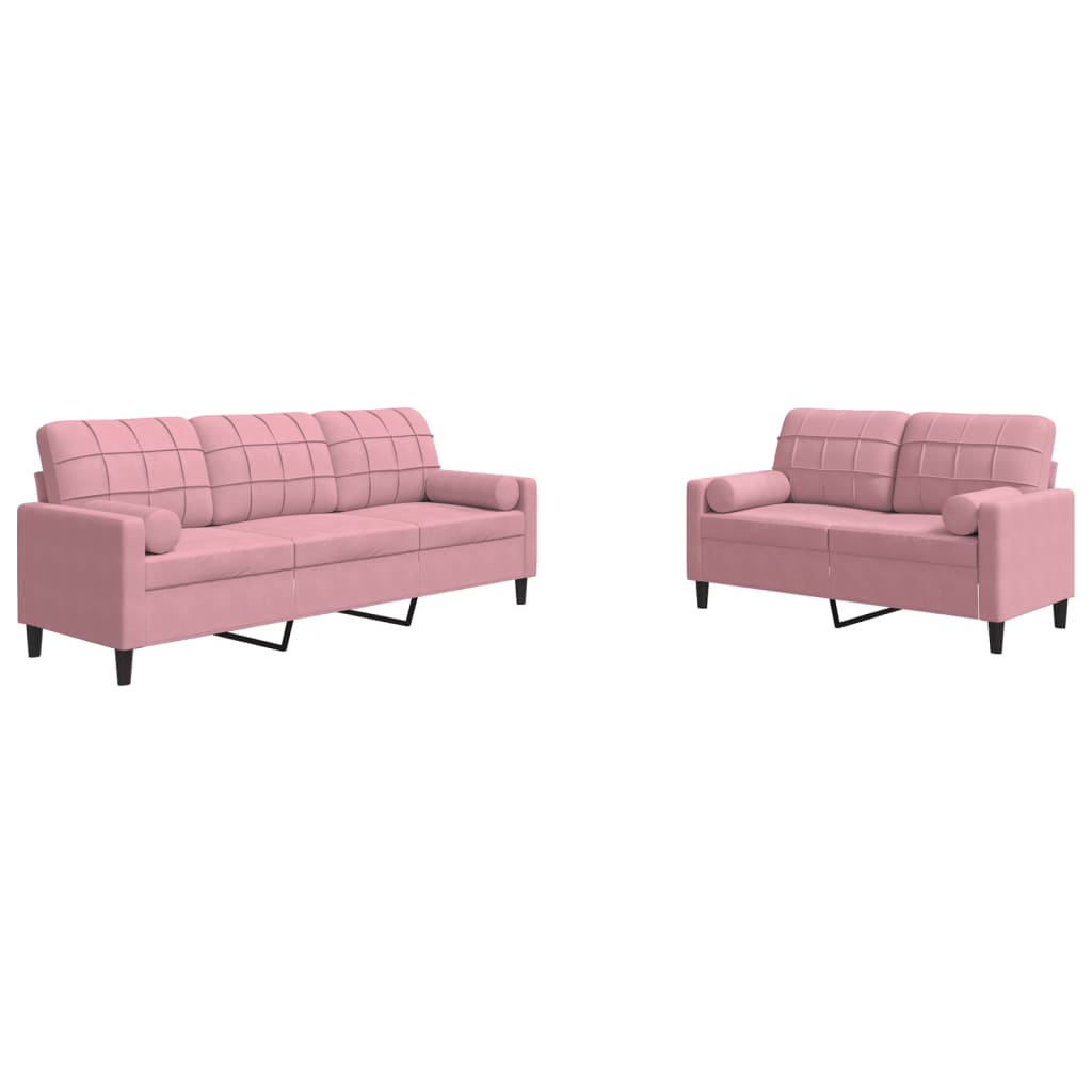 Ensemble de canapés 2pcs et coussins et traversins rose velours