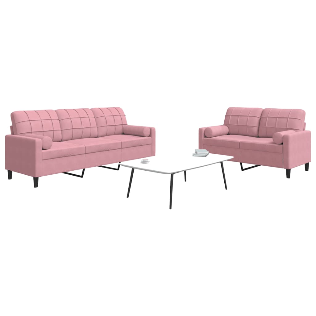 Ensemble de canapés 2pcs et coussins et traversins rose velours - XIOS