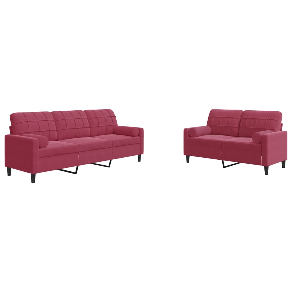 Ensemble de canapés 2 pcs avec coussins et traversins velours - XIOS