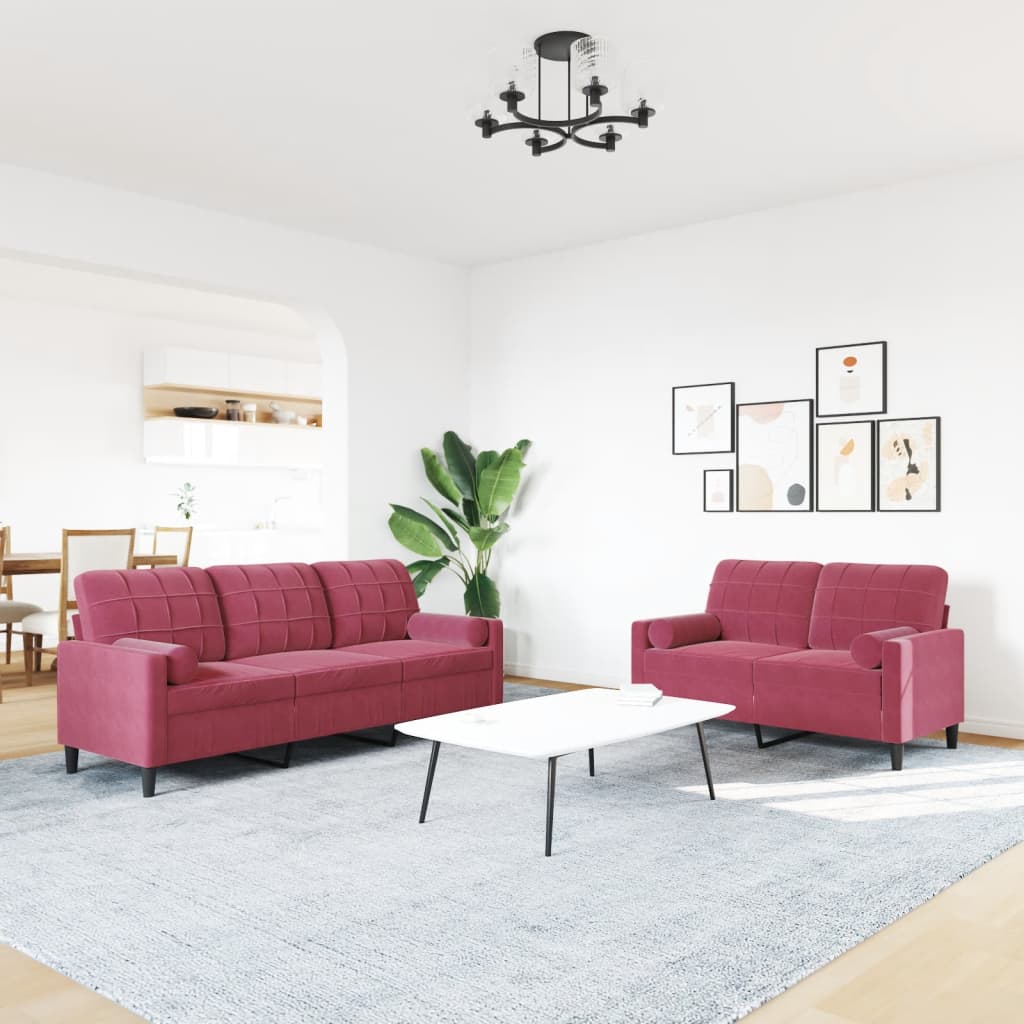 Ensemble de canapés 2 pcs avec coussins et traversins velours