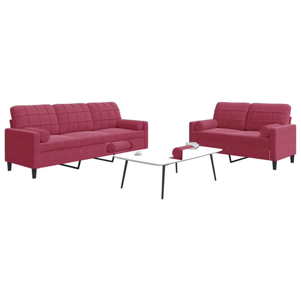Ensemble de canapés 2 pcs avec coussins et traversins velours - XIOS
