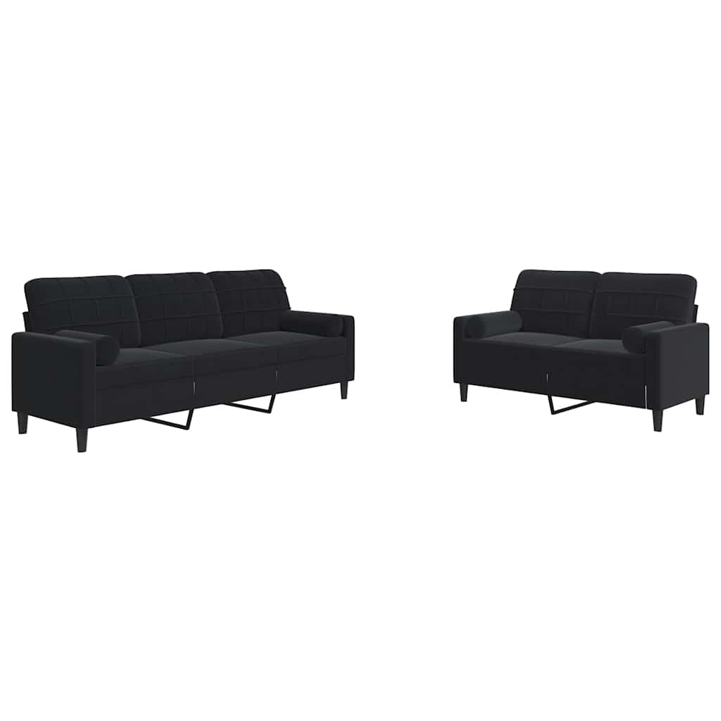 Ensemble de canapés 2pcs et coussins et traversins noir velours - XIOS