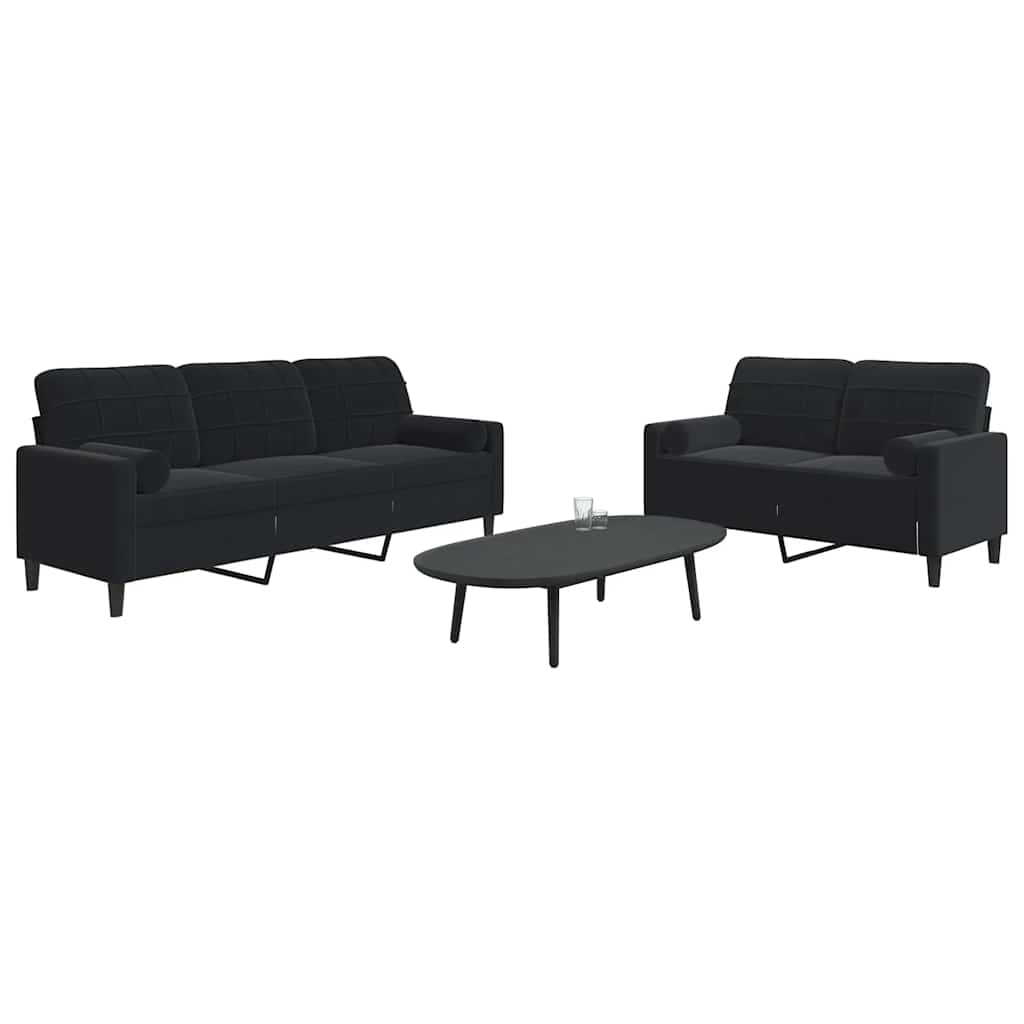 Ensemble de canapés 2pcs et coussins et traversins noir velours - XIOS