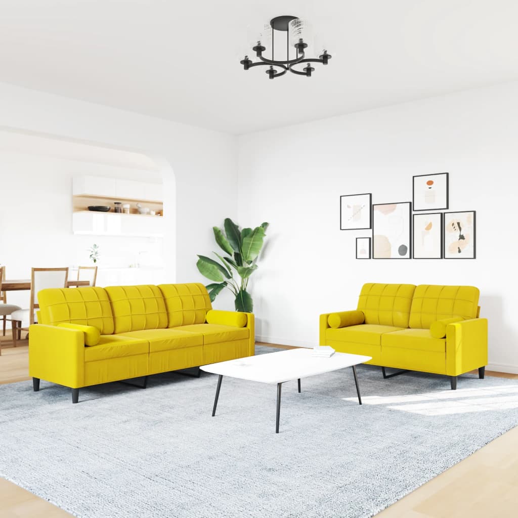 Ensemble de canapés 2 pcs avec coussins et traversins velours - XIOS