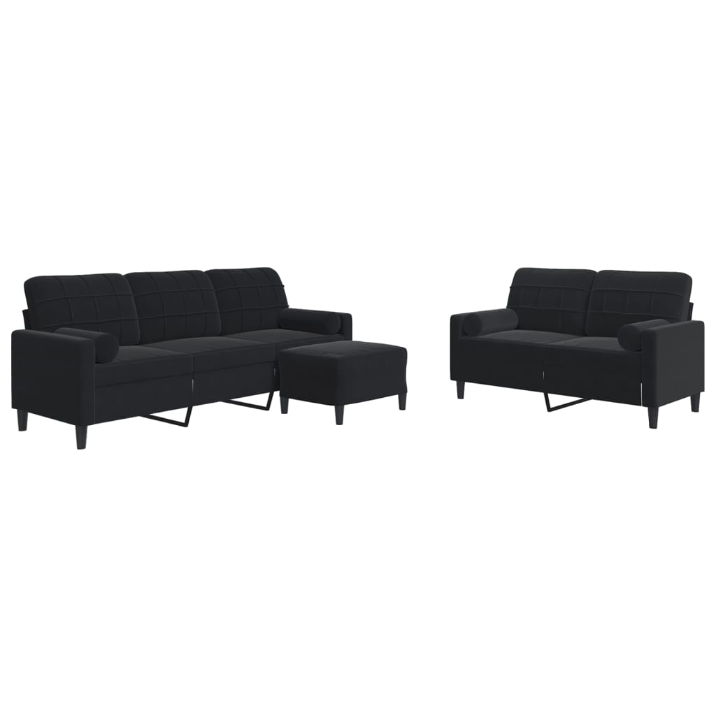 Ensemble de canapés 3pcs et coussins et traversins noir velours - XIOS