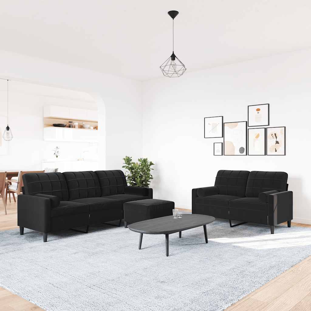 Ensemble de canapés 3pcs et coussins et traversins noir velours - XIOS