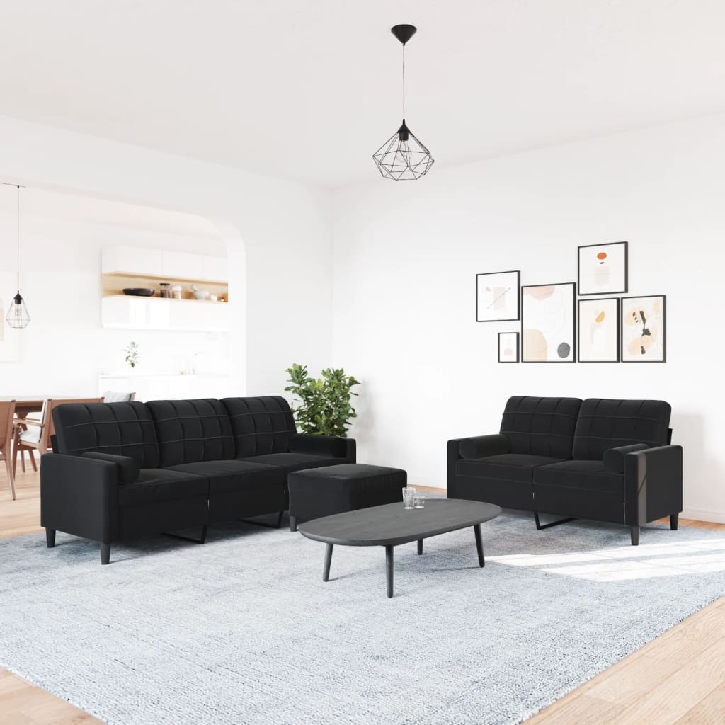 Ensemble de canapés 3pcs et coussins et traversins noir velours
