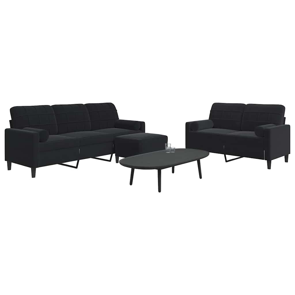 Ensemble de canapés 3pcs et coussins et traversins noir velours - XIOS