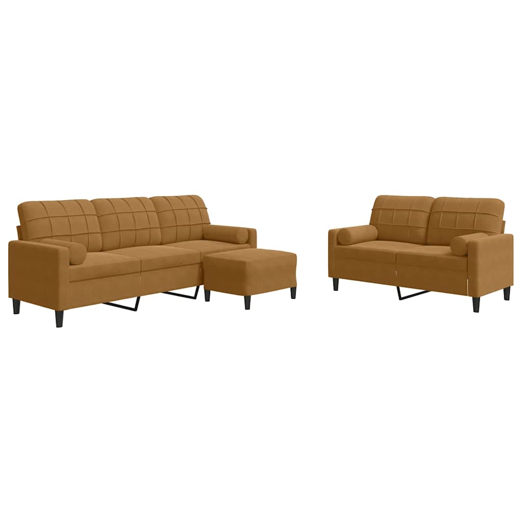 Ensemble de canapés 3 pcs avec coussins et traversins velours