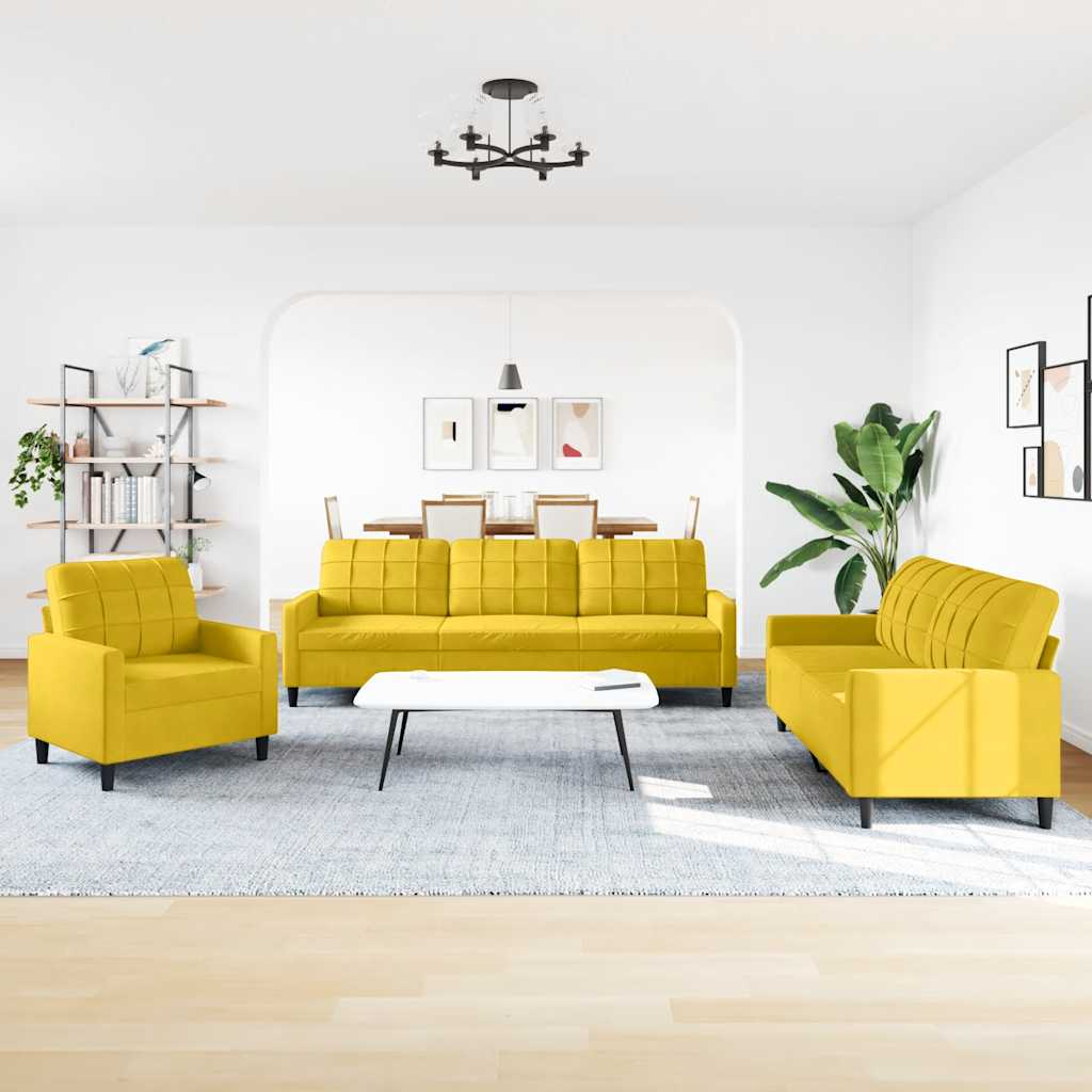 Ensemble de canapés 3 pcs avec coussins Jaune Velours - XIOS