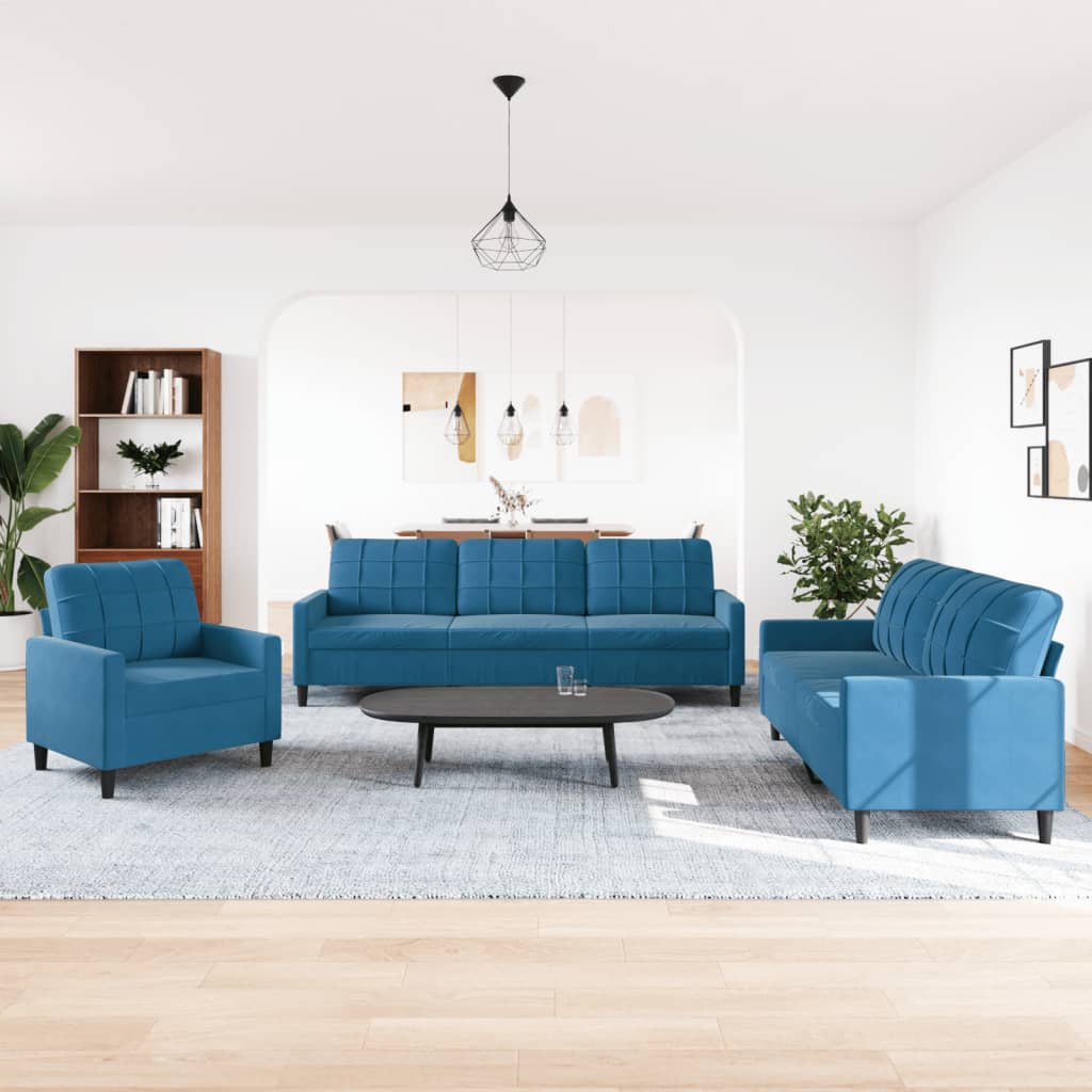 Ensemble de canapés 3 pcs avec coussins Bleu Velours - XIOS