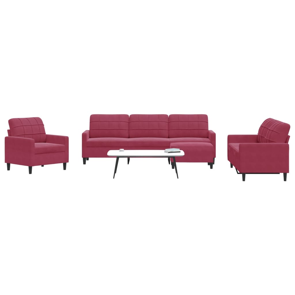 Ensemble de canapés 4 pcs avec coussins Rouge bordeaux Velours - XIOS