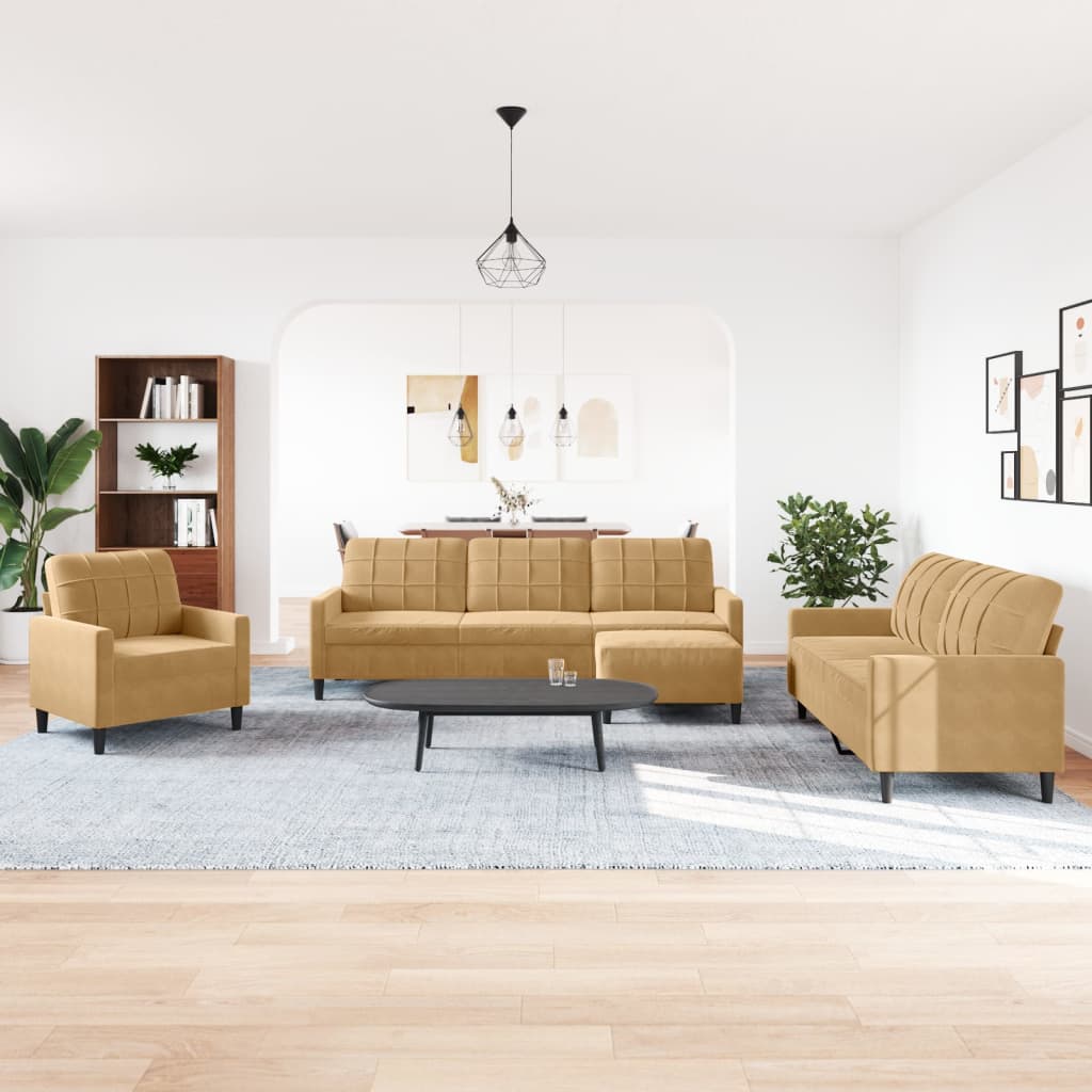 Ensemble de canapés 4 pcs avec coussins Marron Velours - XIOS