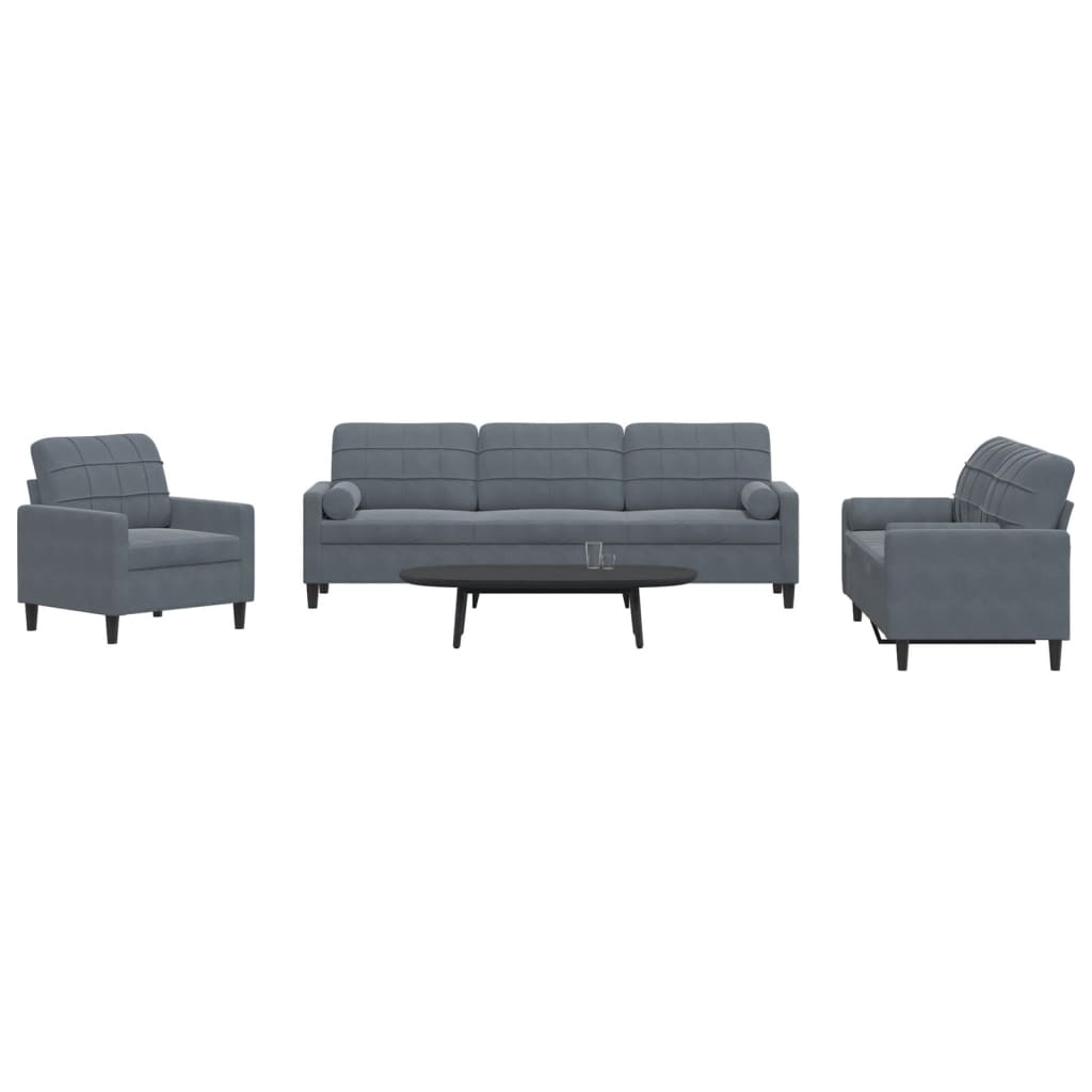 Ensemble de canapés 3 pcs avec coussins et traversins velours