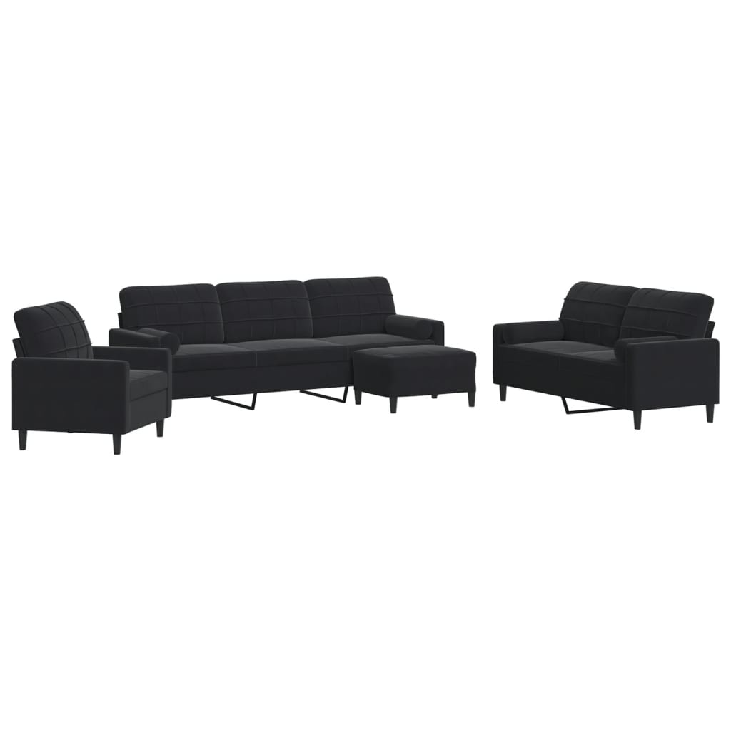 Ensemble de canapés 4pcs et coussins et traversins noir velours - XIOS