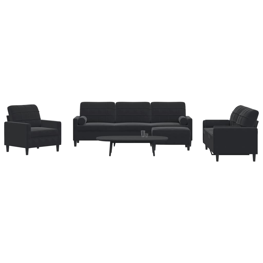 Ensemble de canapés 4pcs et coussins et traversins noir velours - XIOS