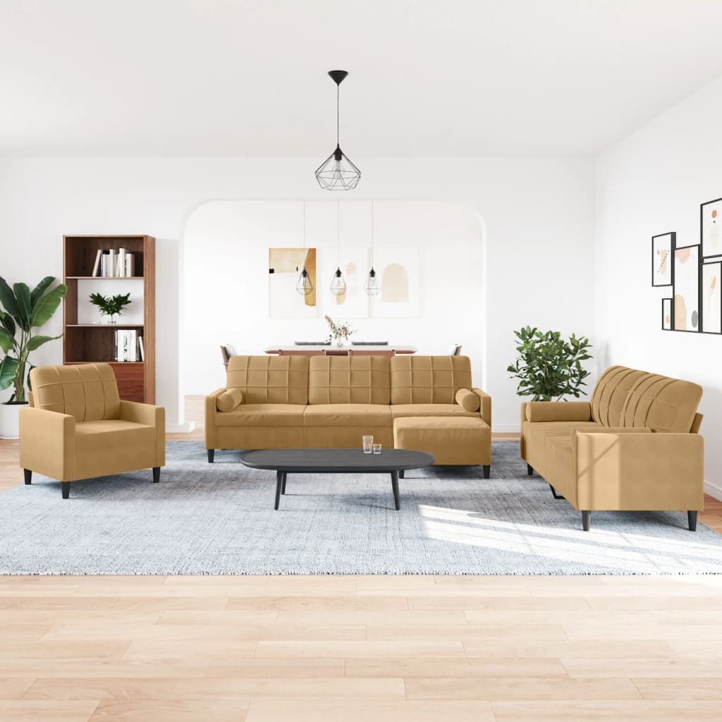 Ensemble de canapés 4 pcs avec coussins et traversins velours - XIOS