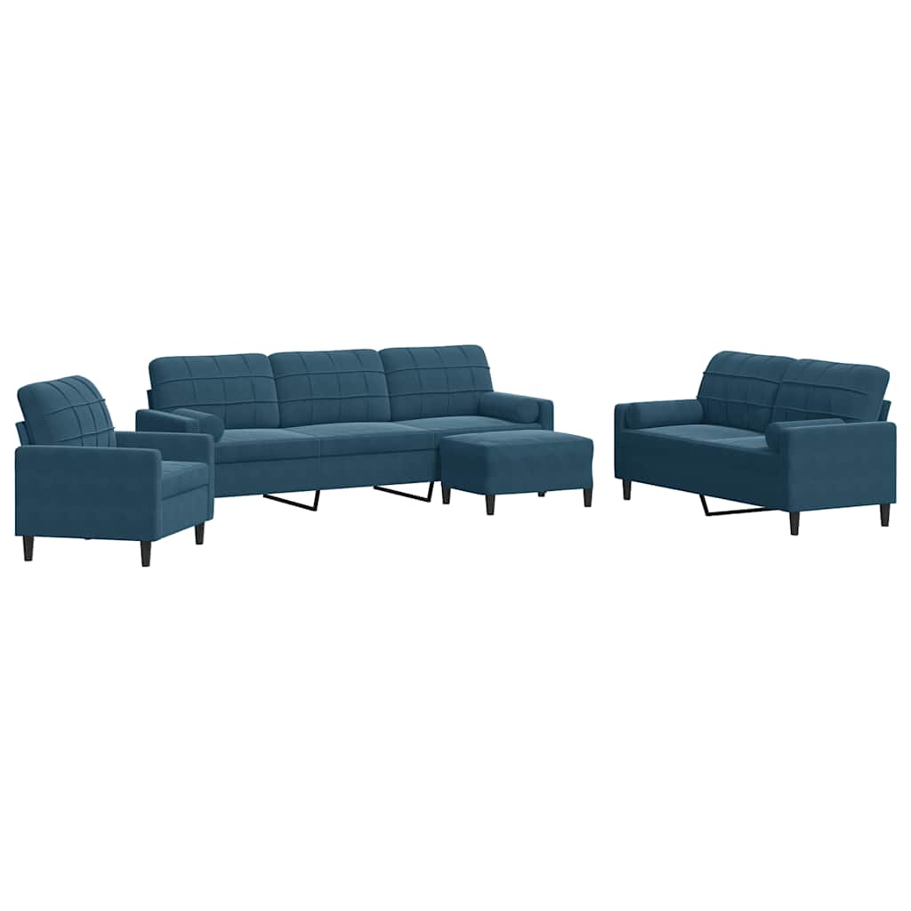 Ensemble de canapés 4pcs et coussins et traversins bleu velours - XIOS