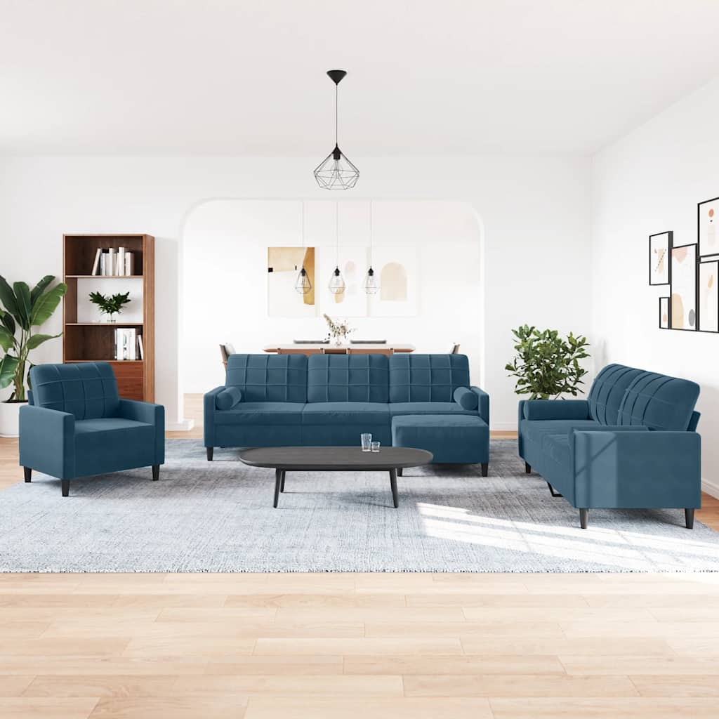 Ensemble de canapés 4pcs et coussins et traversins bleu velours - XIOS