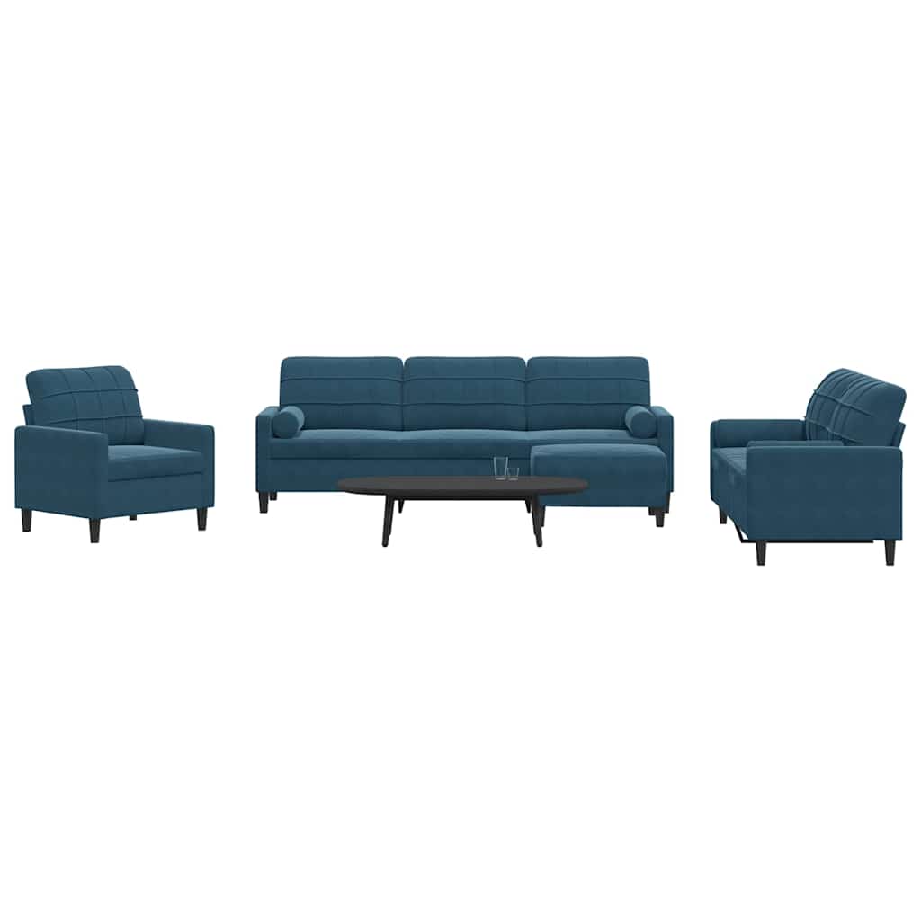 Ensemble de canapés 4pcs et coussins et traversins bleu velours - XIOS