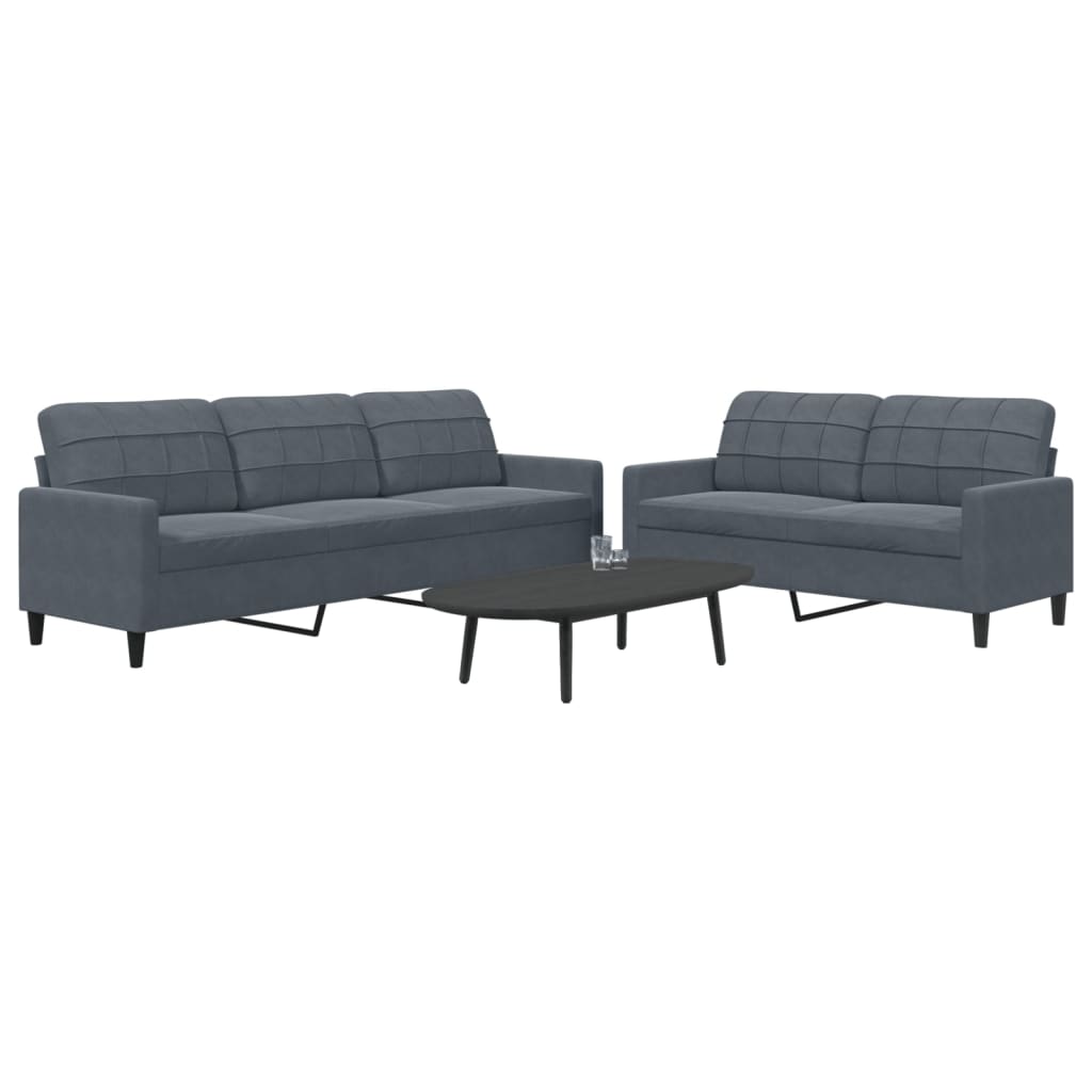 Ensemble de canapés 2 pcs avec coussins Gris foncé Velours - XIOS