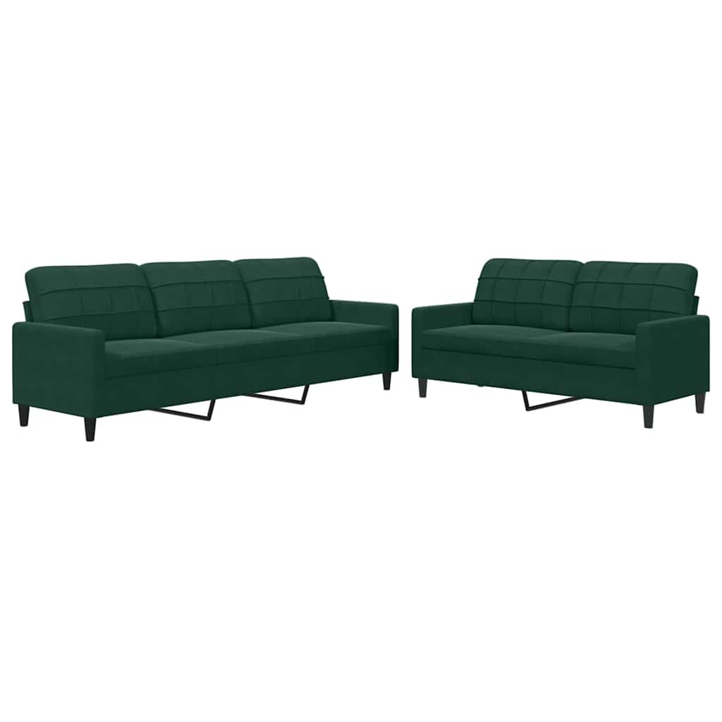 Ensemble de canapés 2 pcs avec coussins Vert foncé Velours