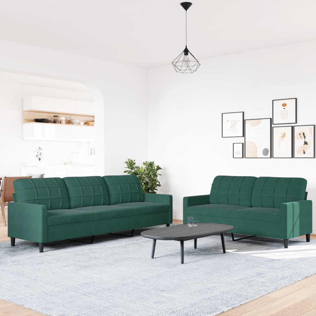 Ensemble de canapés 2 pcs avec coussins Vert foncé Velours