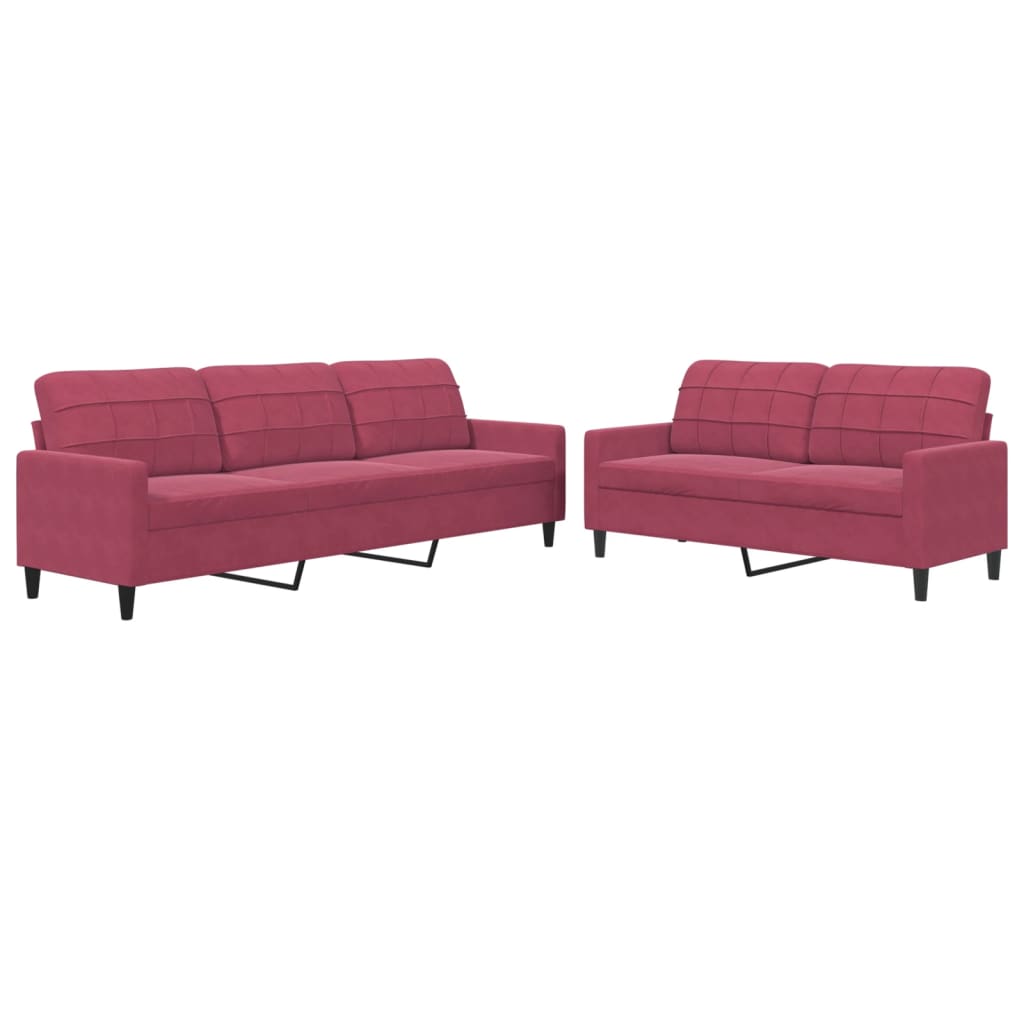 Ensemble de canapés 2 pcs avec coussins Rouge bordeaux Velours - XIOS