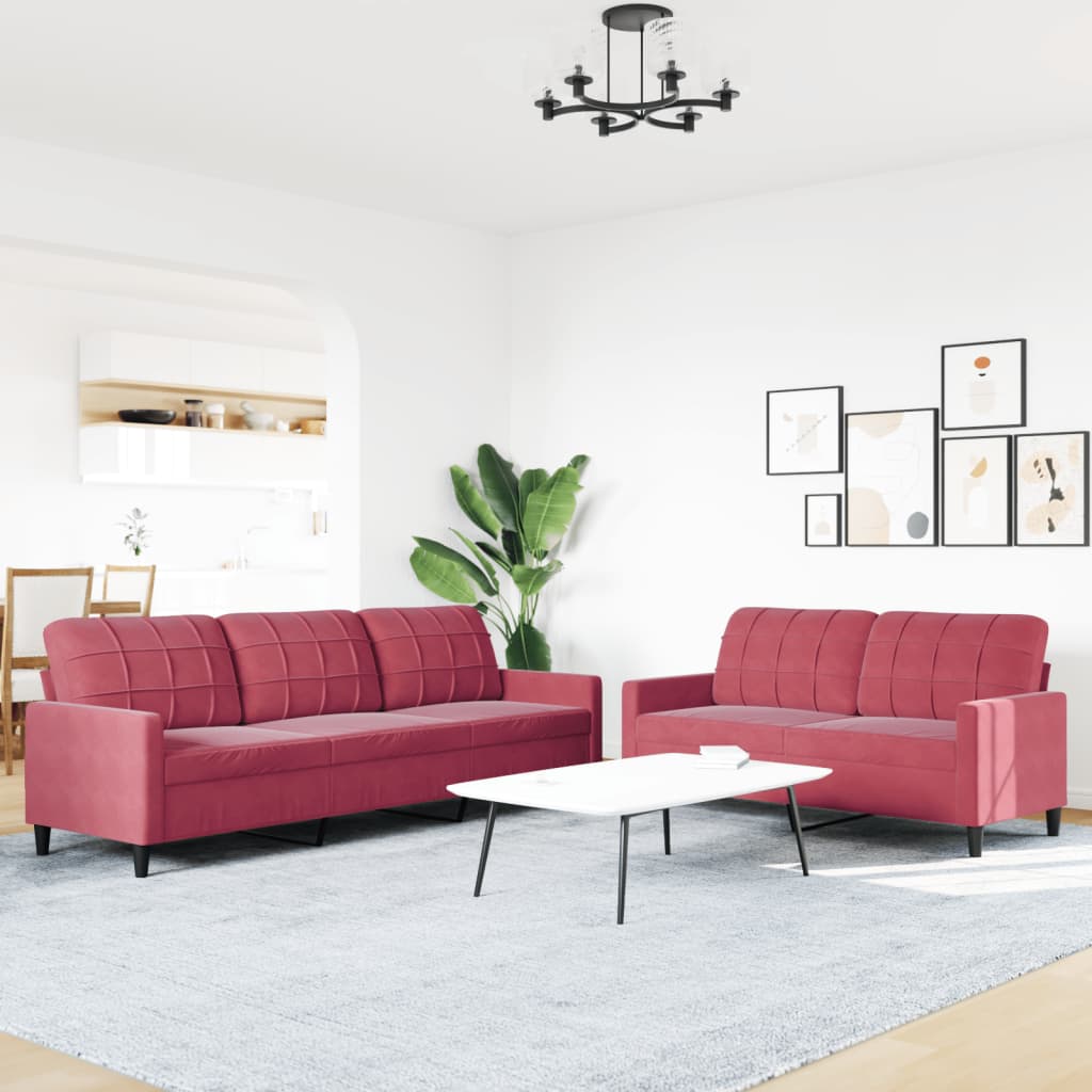 Ensemble de canapés 2 pcs avec coussins Rouge bordeaux Velours - XIOS