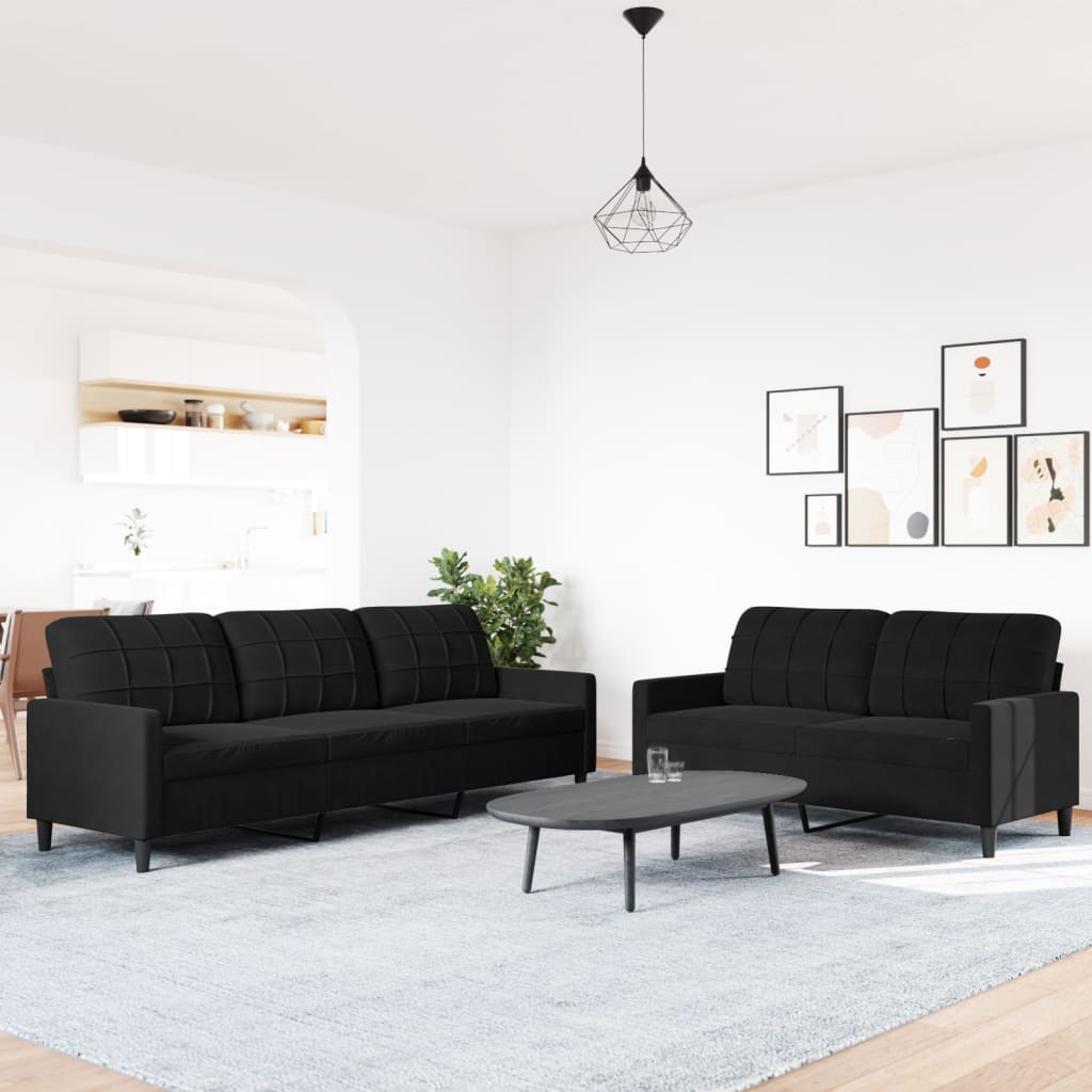 Ensemble de canapés 2 pcs avec coussins Noir Velours - XIOS