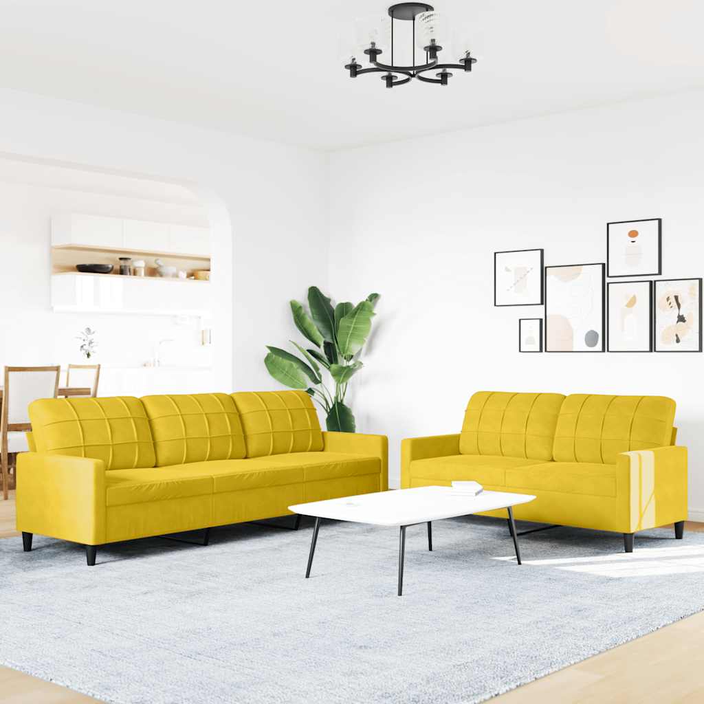 Ensemble de canapés 2 pcs avec coussins Jaune Velours