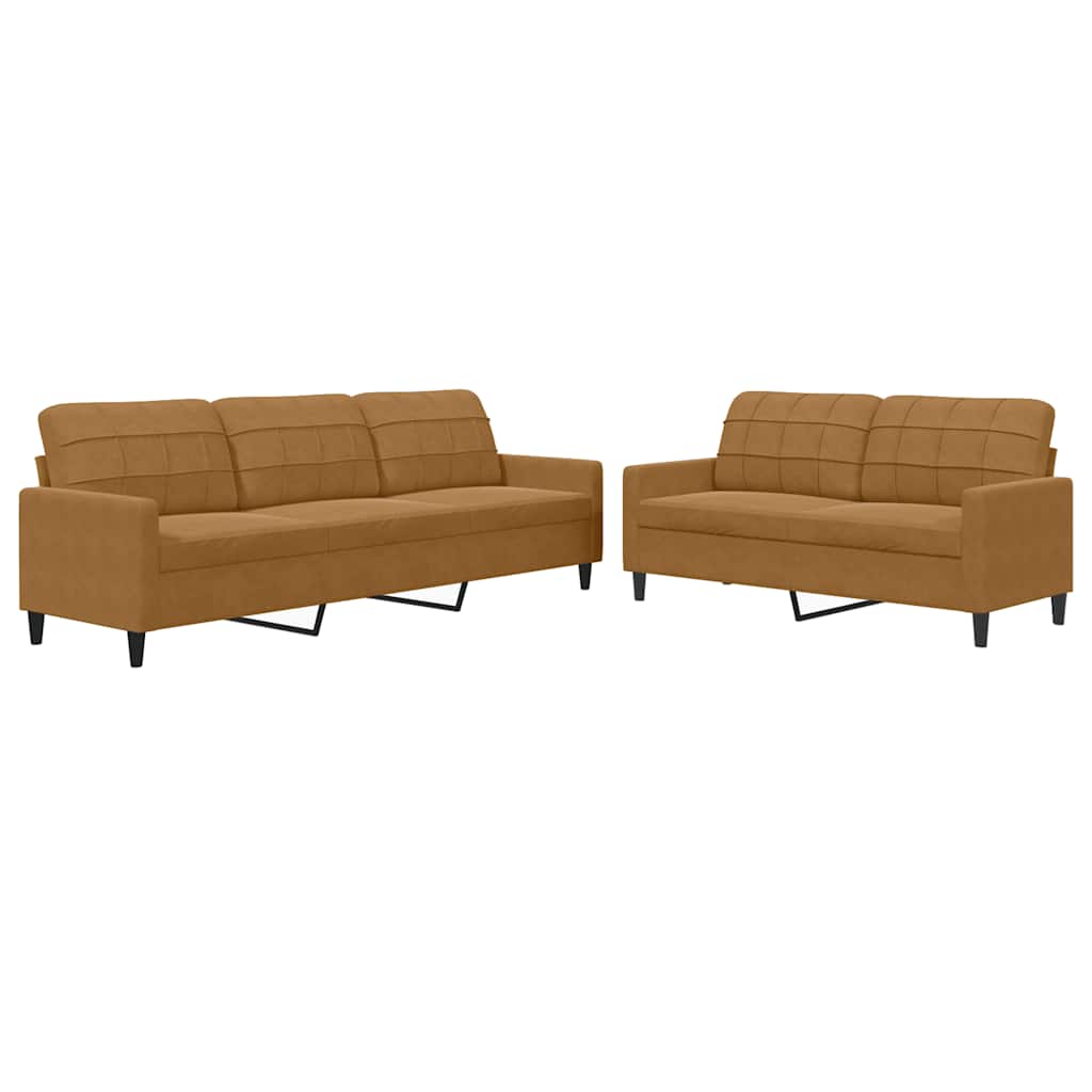 Ensemble de canapés 2 pcs avec coussins Marron Velours