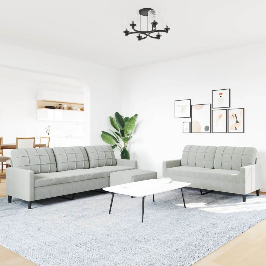 Ensemble de canapés 3 pcs avec coussins Gris clair Velours