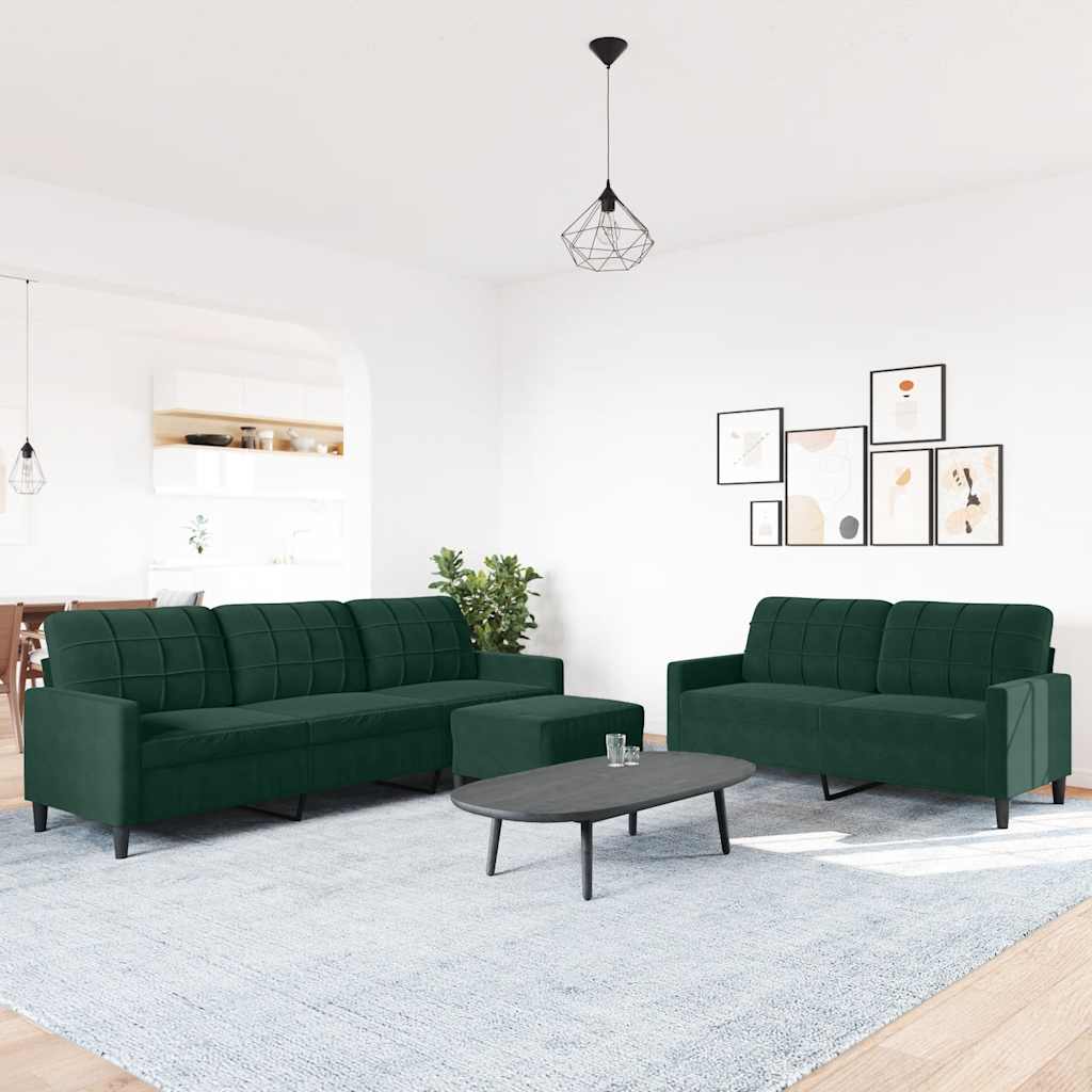 Ensemble de canapés 3 pcs avec coussins Vert foncé Velours