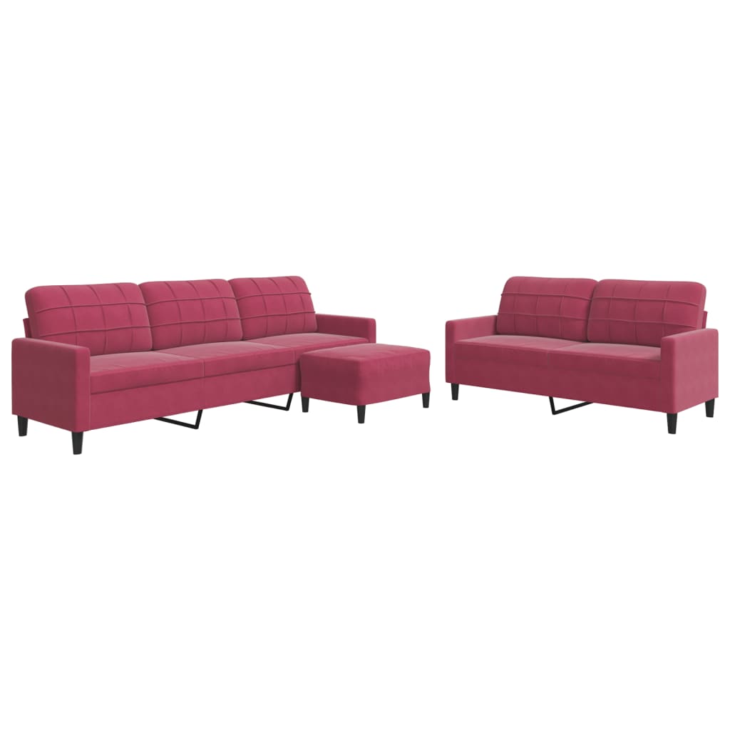 Ensemble de canapés 3 pcs avec coussins Rouge bordeaux Velours - XIOS