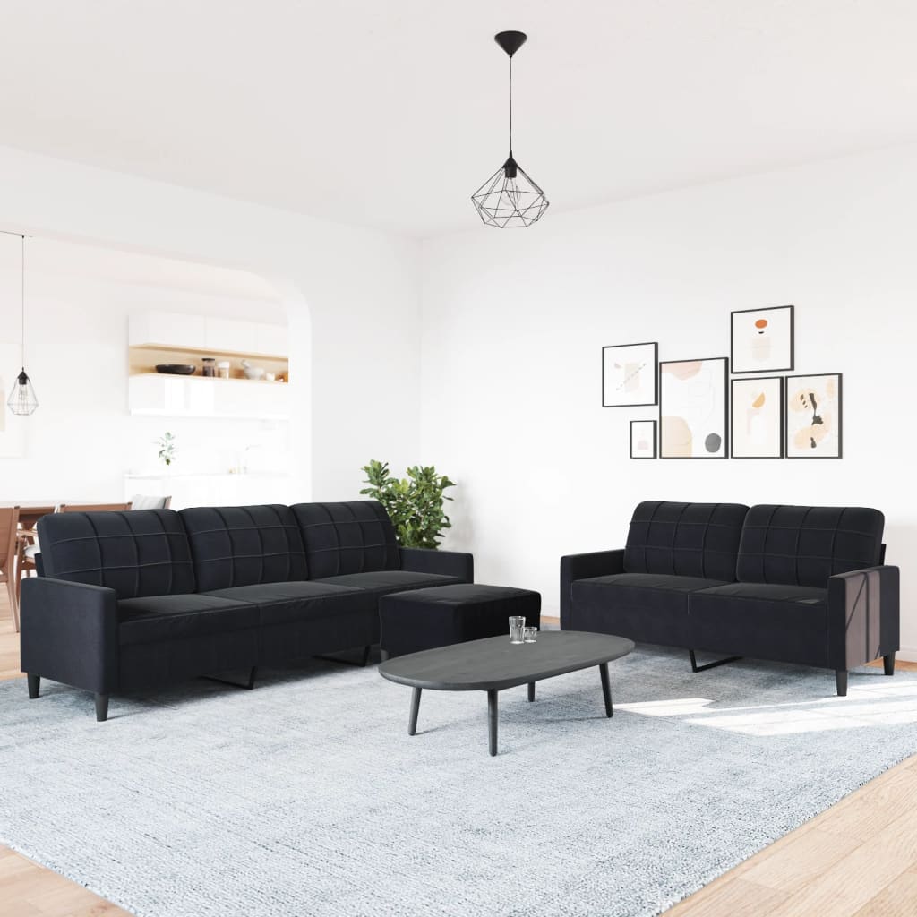 Ensemble de canapés 3 pcs avec coussins Noir Velours - XIOS