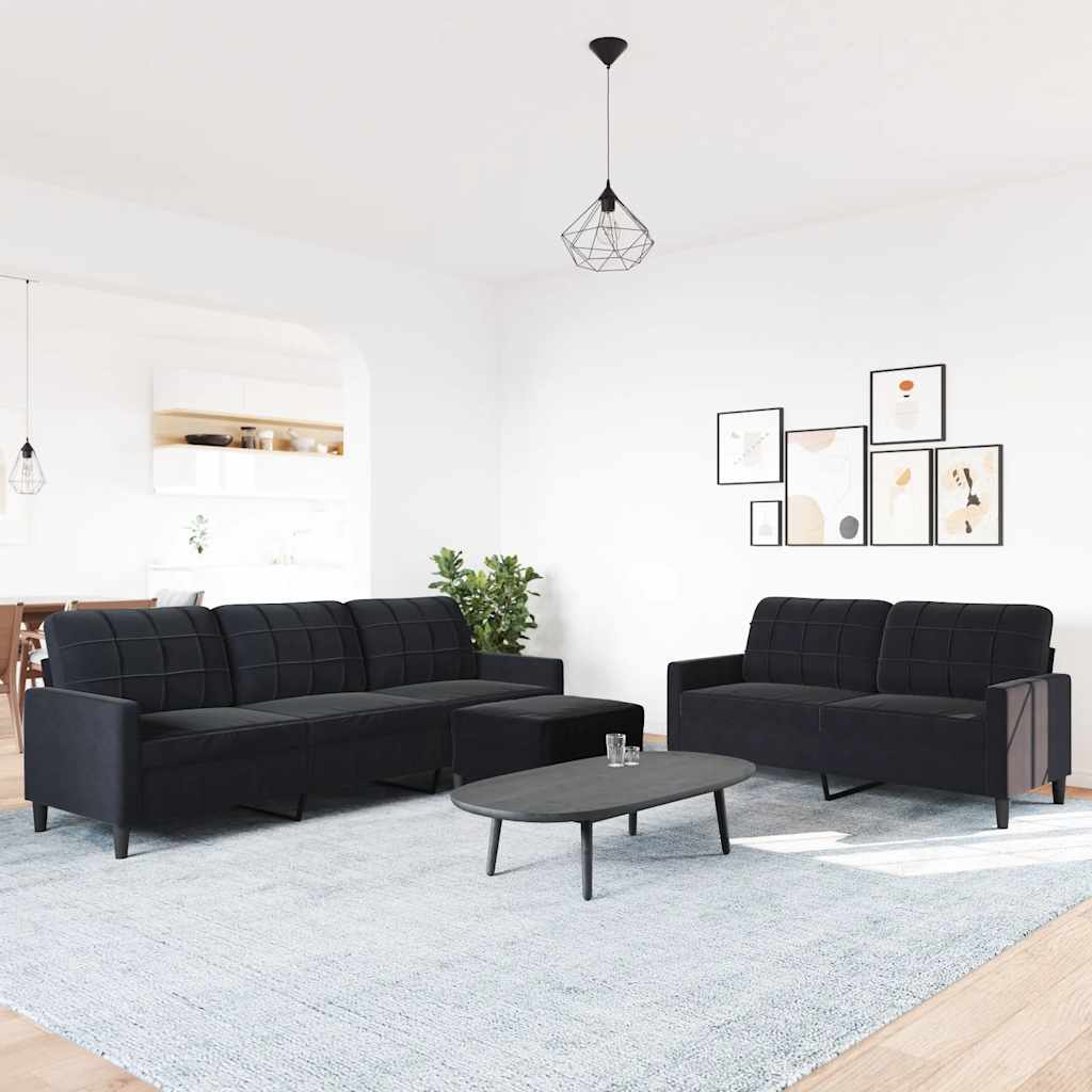 Ensemble de canapés 3 pcs avec coussins Noir Velours - XIOS